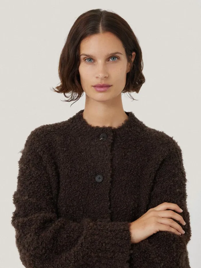 Jigsaw Cosy Boucle Scarf Cardi Brown Women Pyjamas and Loungewear