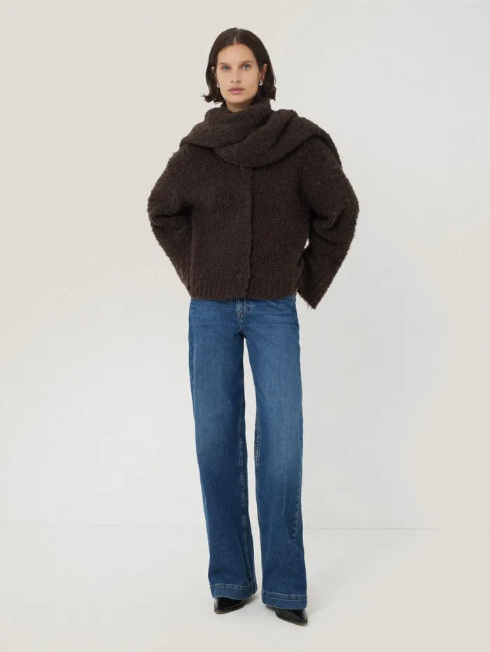 Jigsaw Cosy Boucle Scarf Cardi Brown Women Pyjamas and Loungewear