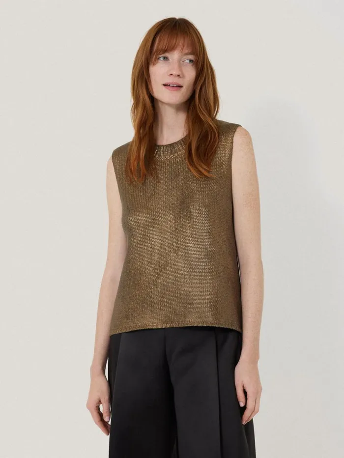Jigsaw Cotton Metallic Crew Tank Gold Women Knitwear and Cashmere
