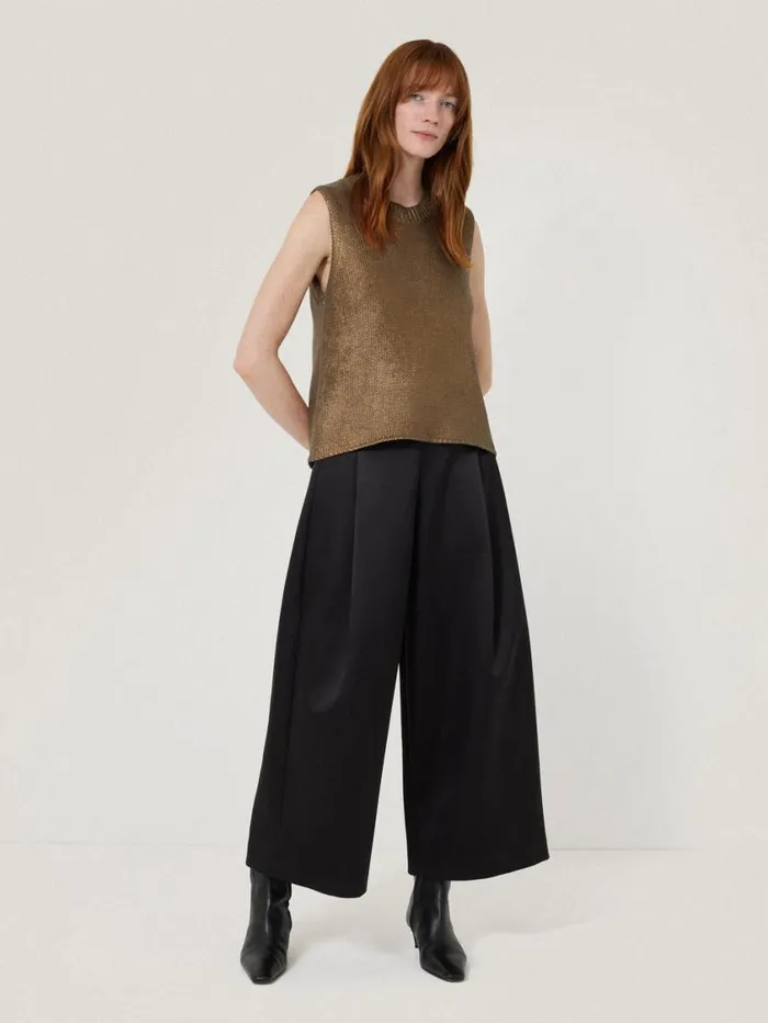 Jigsaw Cotton Metallic Crew Tank Gold Women Knitwear and Cashmere