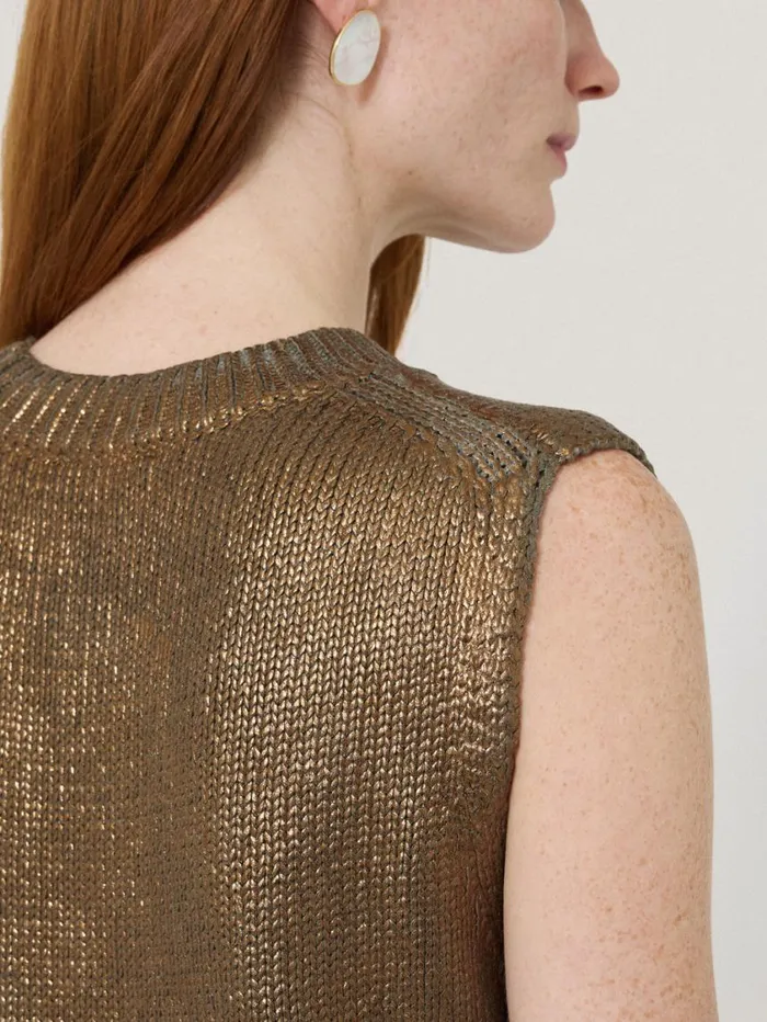 Jigsaw Cotton Metallic Crew Tank Gold Women Knitwear and Cashmere