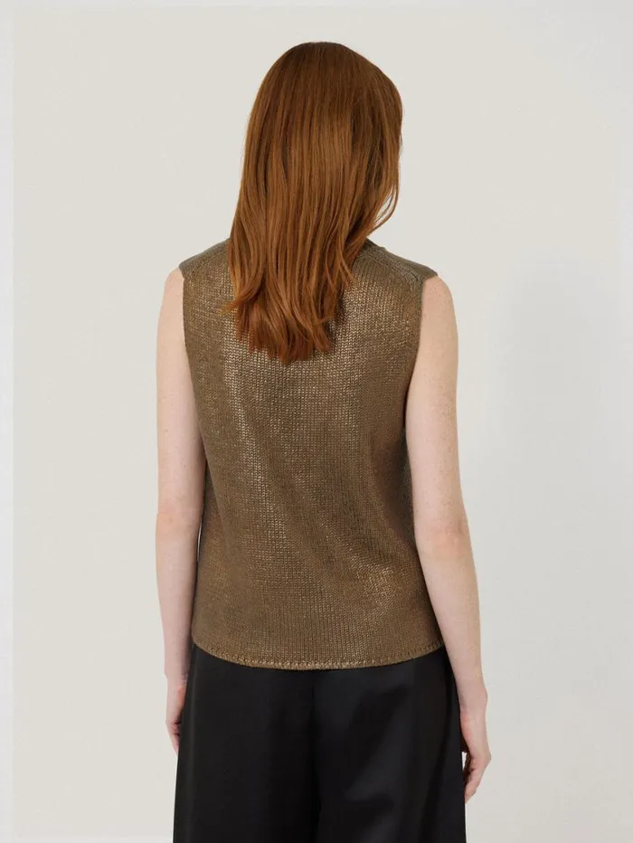 Jigsaw Cotton Metallic Crew Tank Gold Women Knitwear and Cashmere