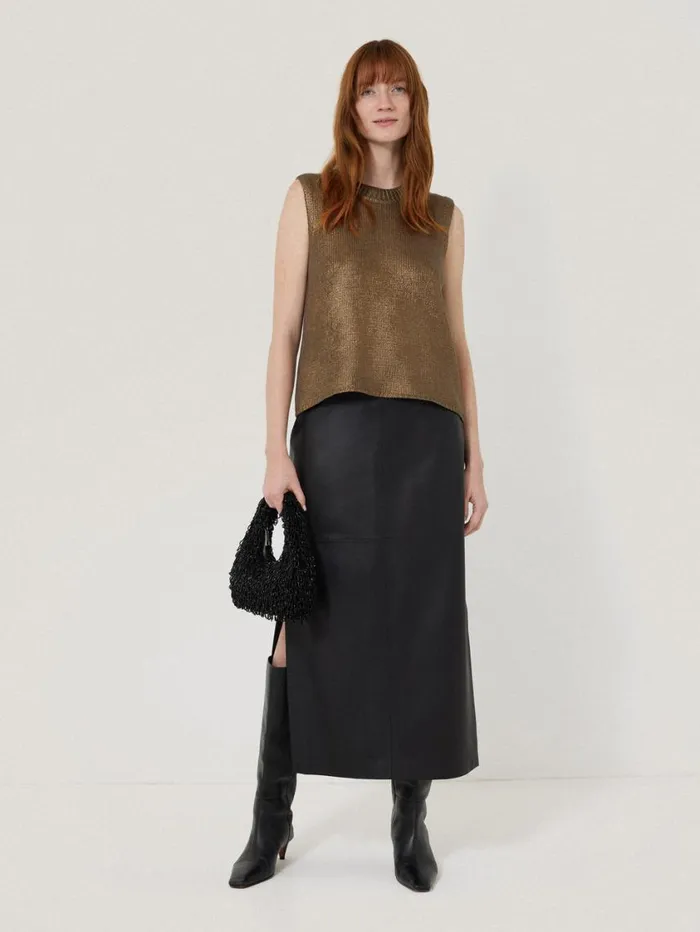 Jigsaw Cotton Metallic Crew Tank Gold Women Knitwear and Cashmere