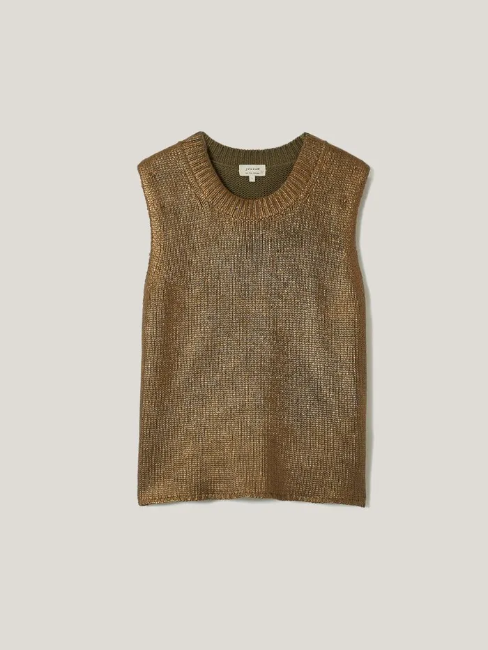 Jigsaw Cotton Metallic Crew Tank Gold Women Knitwear and Cashmere