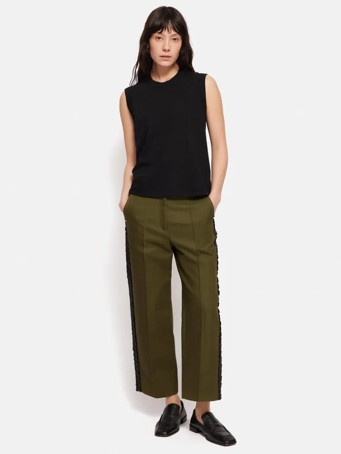 Jigsaw Cotton Trim Detail Trouser Khaki Women Trousers