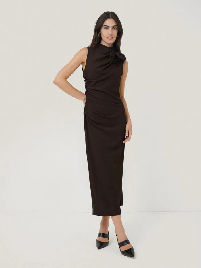 Jigsaw Crinkle Ruched Corsage Dress Dark Brown Women Dresses and Jumpsuits