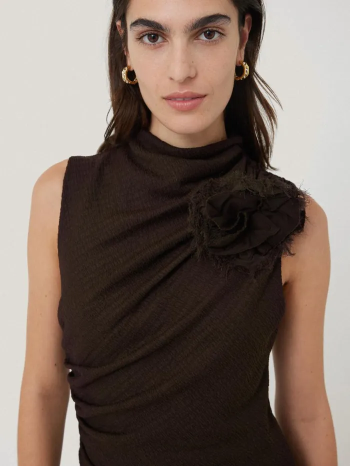 Jigsaw Crinkle Ruched Corsage Dress Dark Brown Women Dresses and Jumpsuits