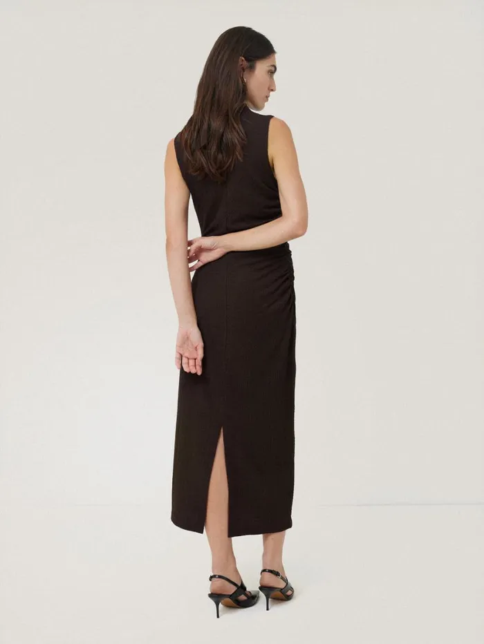 Jigsaw Crinkle Ruched Corsage Dress Dark Brown Women Dresses and Jumpsuits