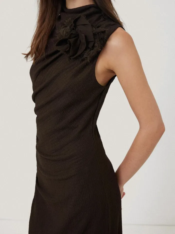 Jigsaw Crinkle Ruched Corsage Dress Dark Brown Women Dresses and Jumpsuits