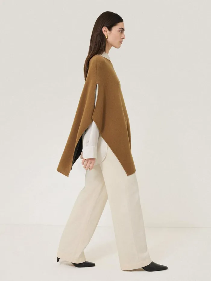 Jigsaw Double Face Knit Poncho Toffee Women Knitwear and Cashmere