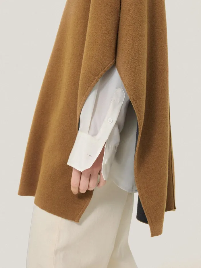 Jigsaw Double Face Knit Poncho Toffee Women Knitwear and Cashmere