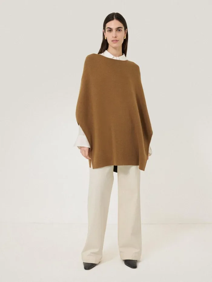 Jigsaw Double Face Knit Poncho Toffee Women Knitwear and Cashmere