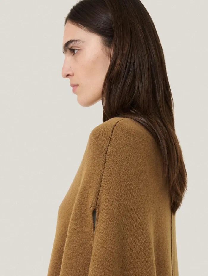Jigsaw Double Face Knit Poncho Toffee Women Knitwear and Cashmere