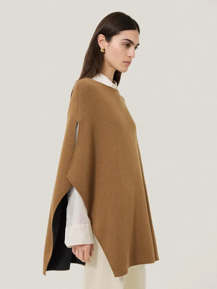 Jigsaw Double Face Knit Poncho Toffee Women Knitwear and Cashmere