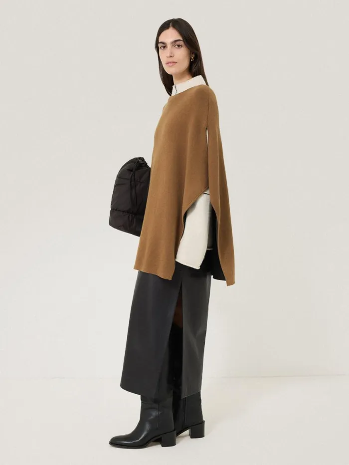 Jigsaw Double Face Knit Poncho Toffee Women Knitwear and Cashmere