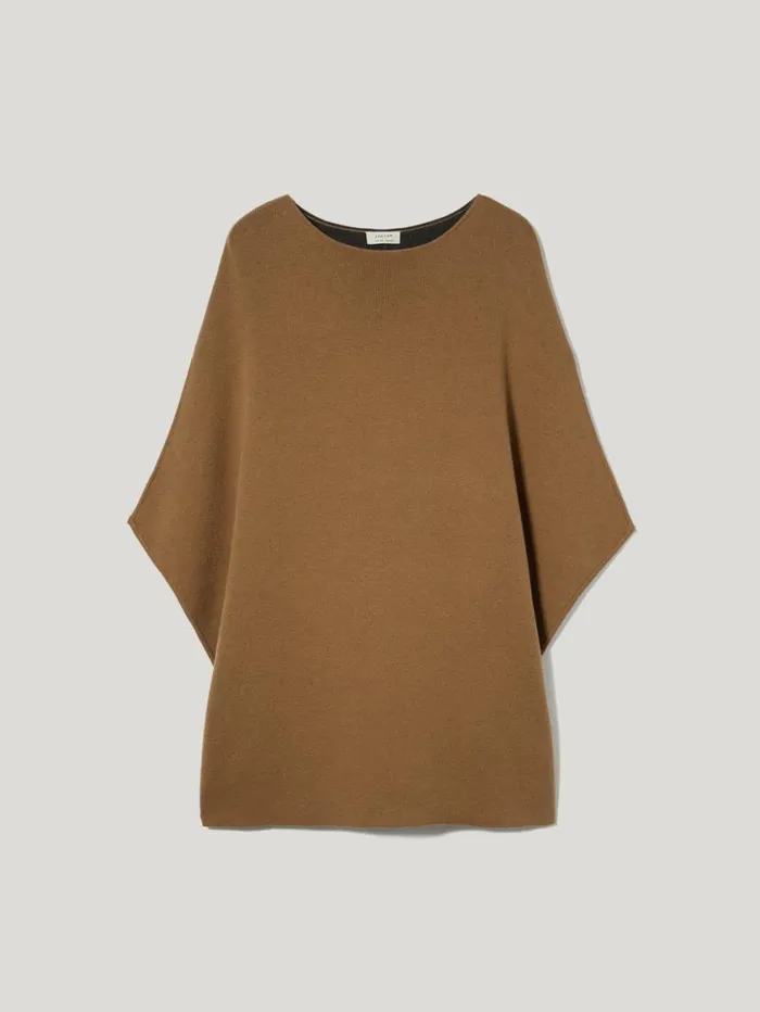 Jigsaw Double Face Knit Poncho Toffee Women Knitwear and Cashmere