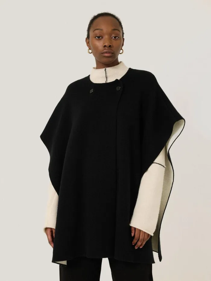 Jigsaw Double Faced Contrast Cape Black Women Knitwear and Cashmere