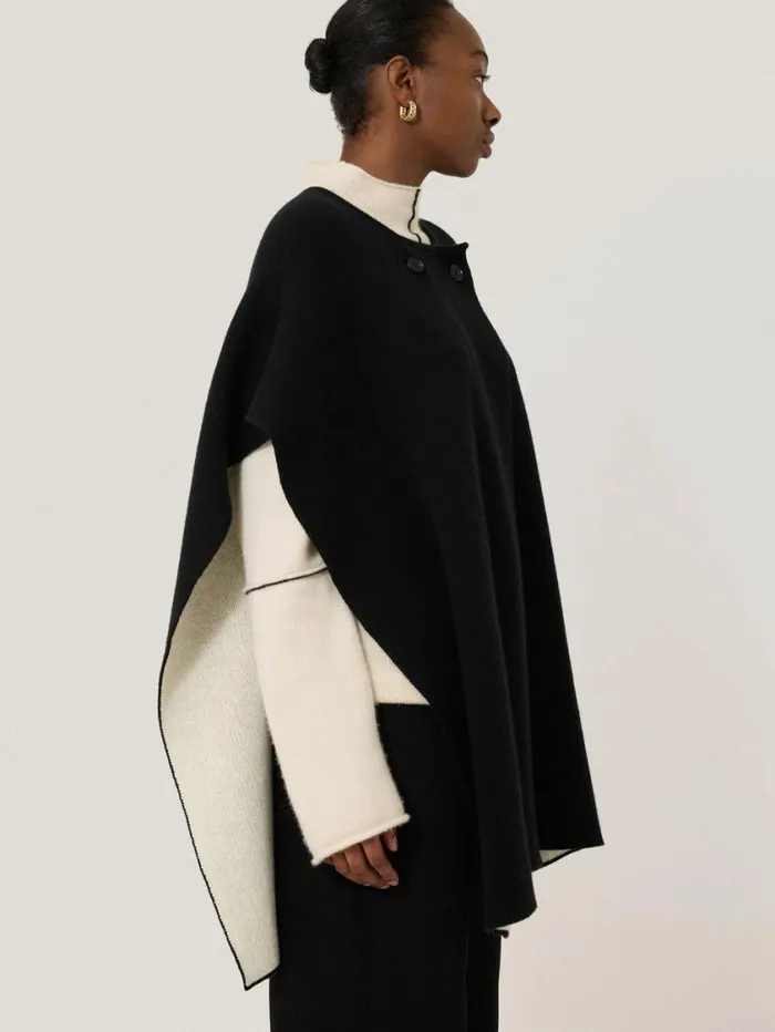 Jigsaw Double Faced Contrast Cape Black Women Knitwear and Cashmere