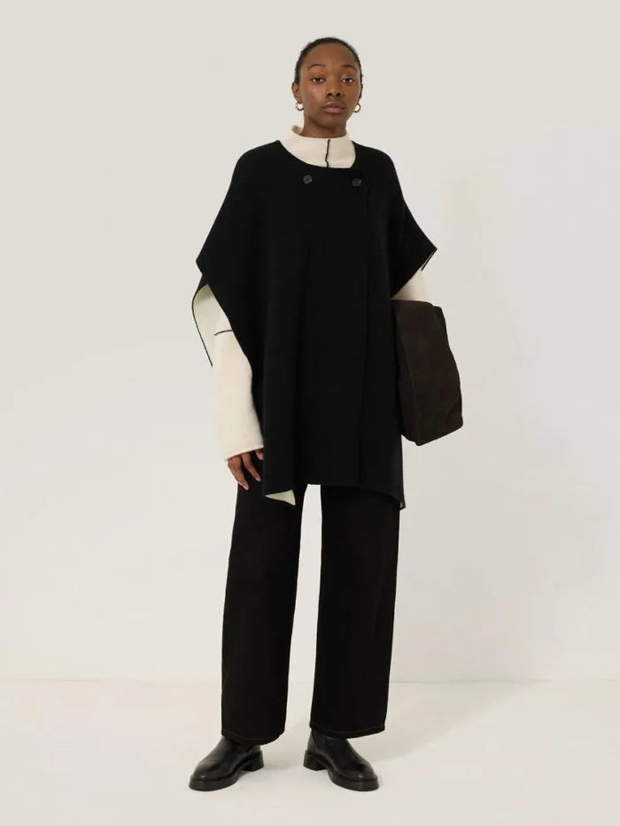 Jigsaw Double Faced Contrast Cape Black Women Knitwear and Cashmere