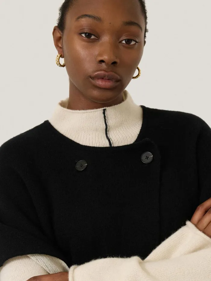Jigsaw Double Faced Contrast Cape Black Women Knitwear and Cashmere