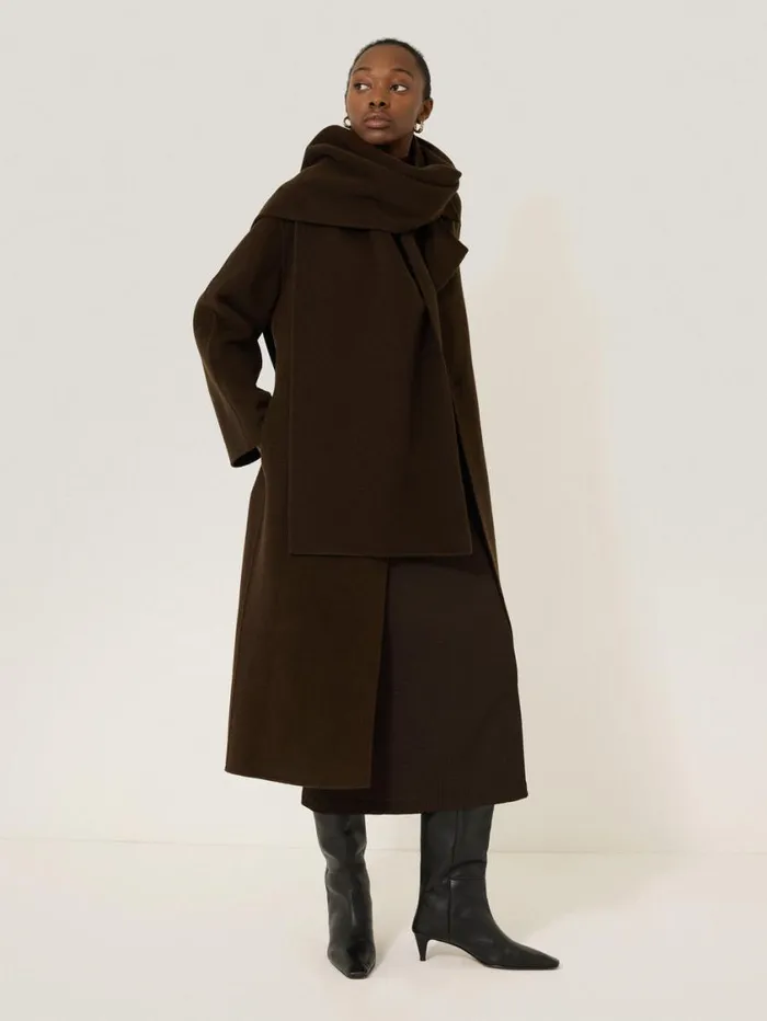 Jigsaw Double Faced Woven Scarf Chocolate Women Ponchos and Scarves