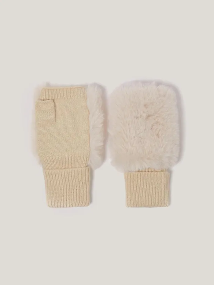 Jigsaw Faux Fur Mittens Cream Women Hats and Gloves