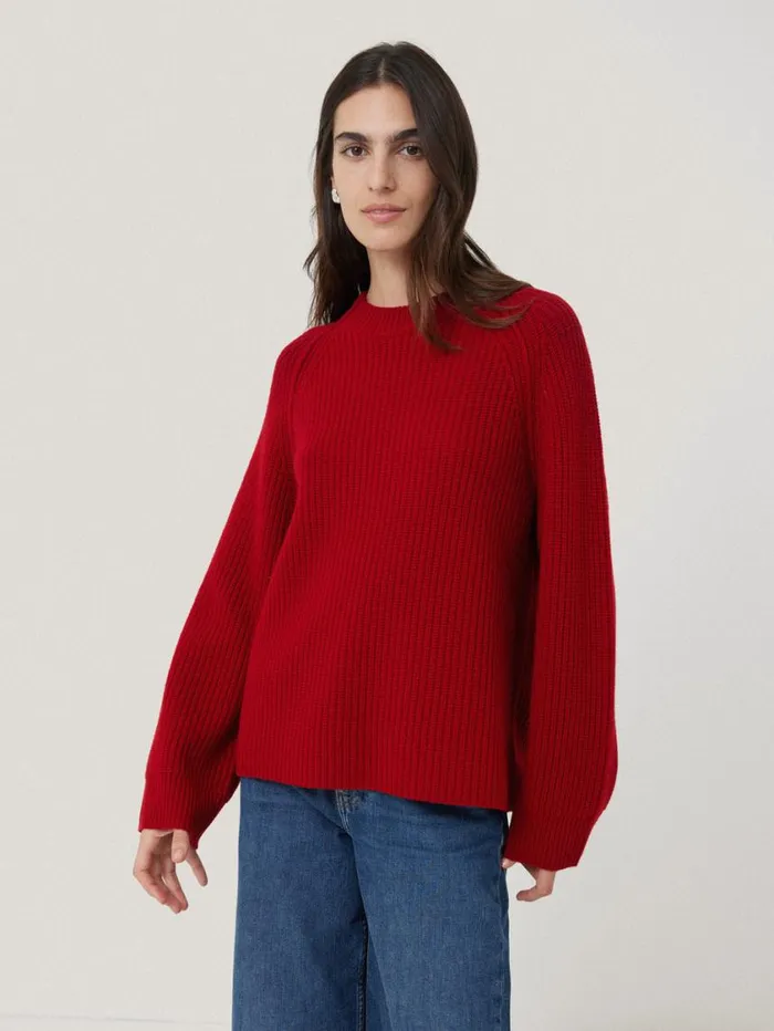 Jigsaw Fishermans Rib Crew Jumper Red Women Knitwear and Cashmere