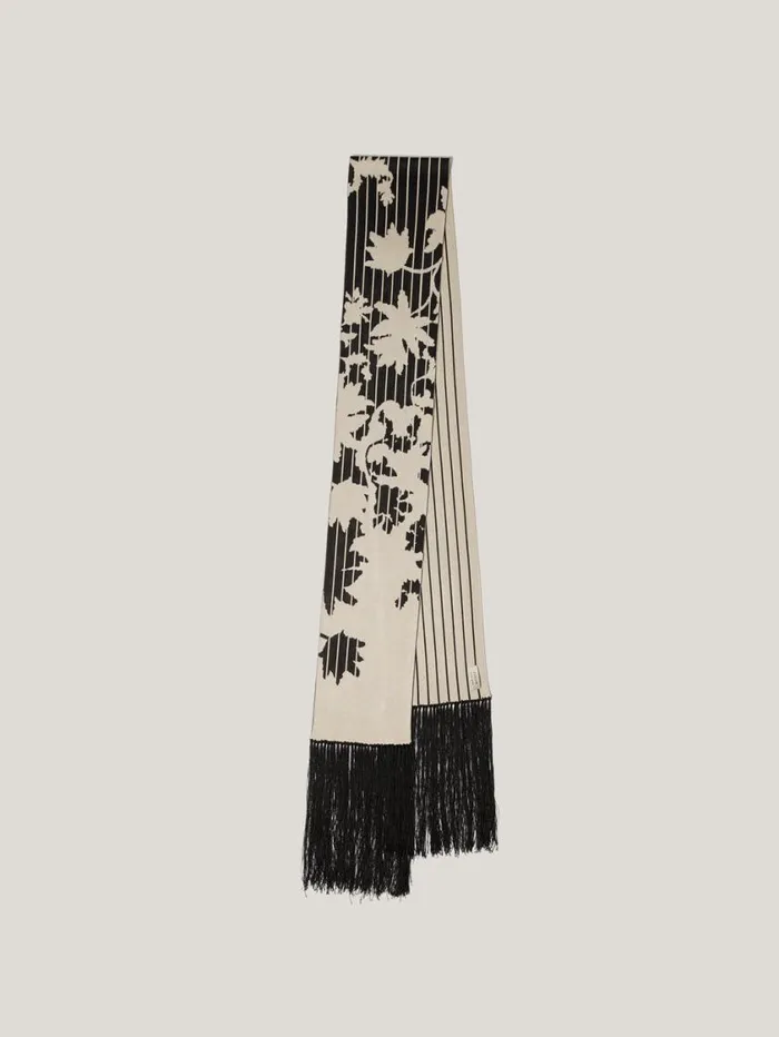 Jigsaw Floral Pinstripe Fringed Scarf Monochrome Women Ponchos and Scarves