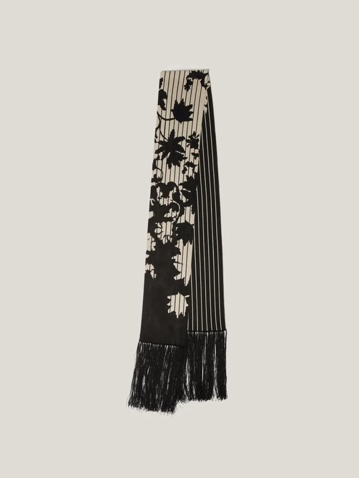 Jigsaw Floral Pinstripe Fringed Scarf Monochrome Women Ponchos and Scarves