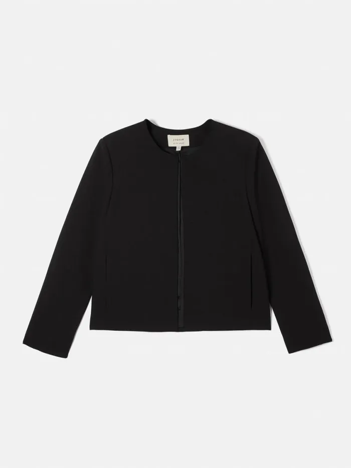 Jigsaw Italian Modern Crepe Short Jacket Black Women Suits and Tailoring