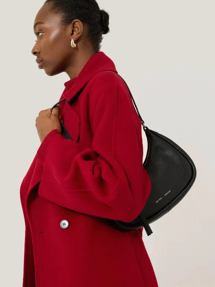 Jigsaw Leather Crescent Shoulder Bag Black Women Bags