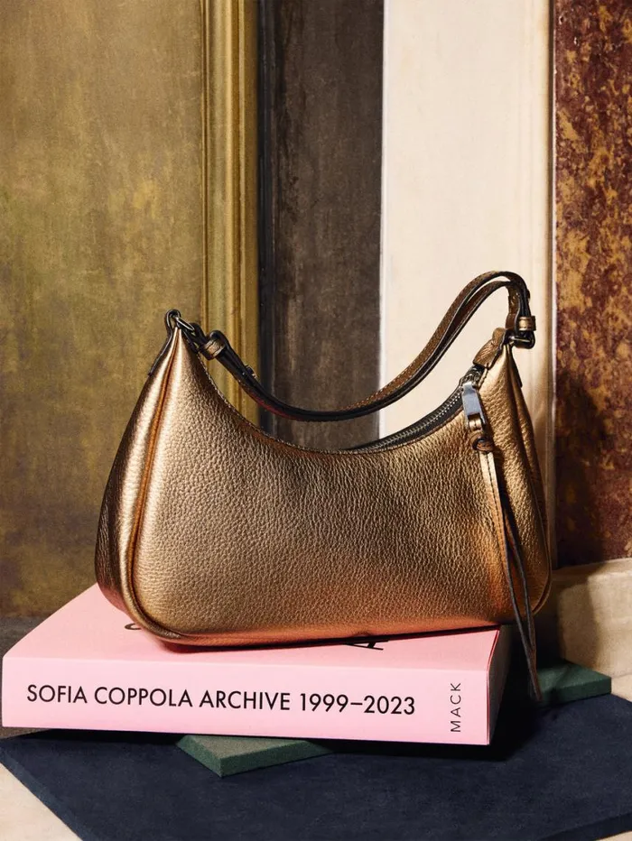 Jigsaw Leather Crescent Shoulder Bag Copper Women Party