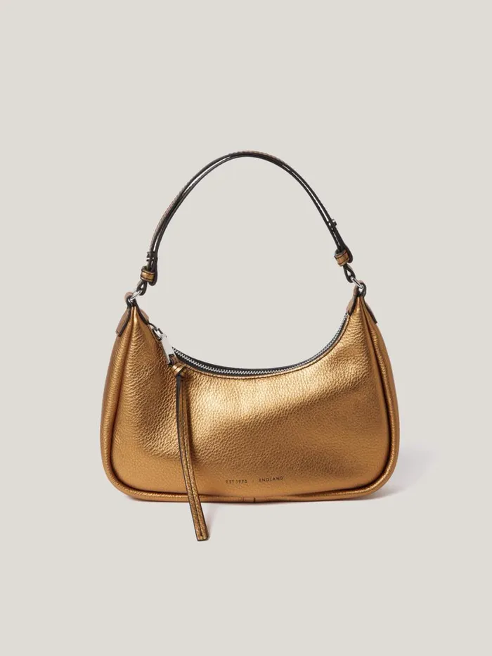 Jigsaw Leather Crescent Shoulder Bag Copper Women Party