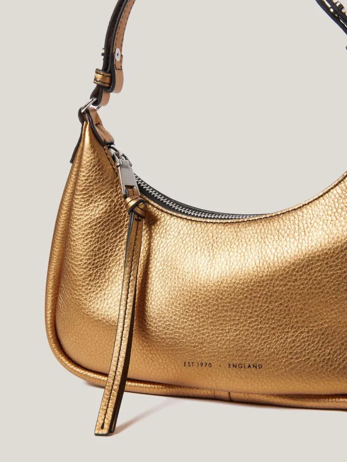 Jigsaw Leather Crescent Shoulder Bag Copper Women Party