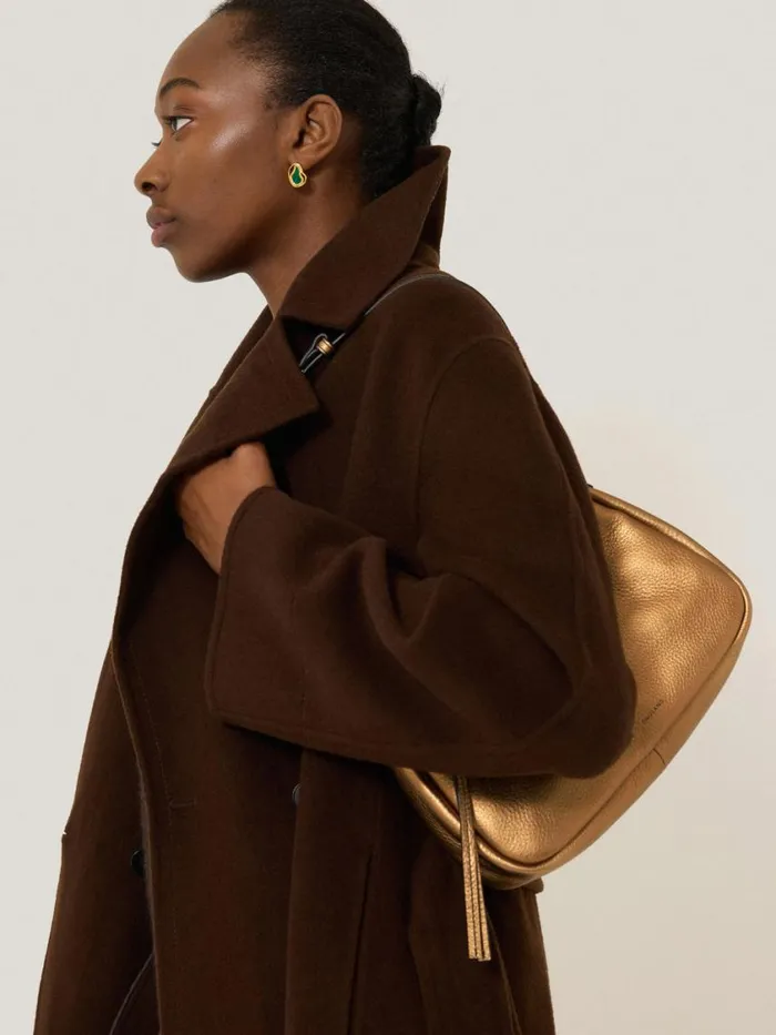 Jigsaw Leather Crescent Shoulder Bag Copper Women Party