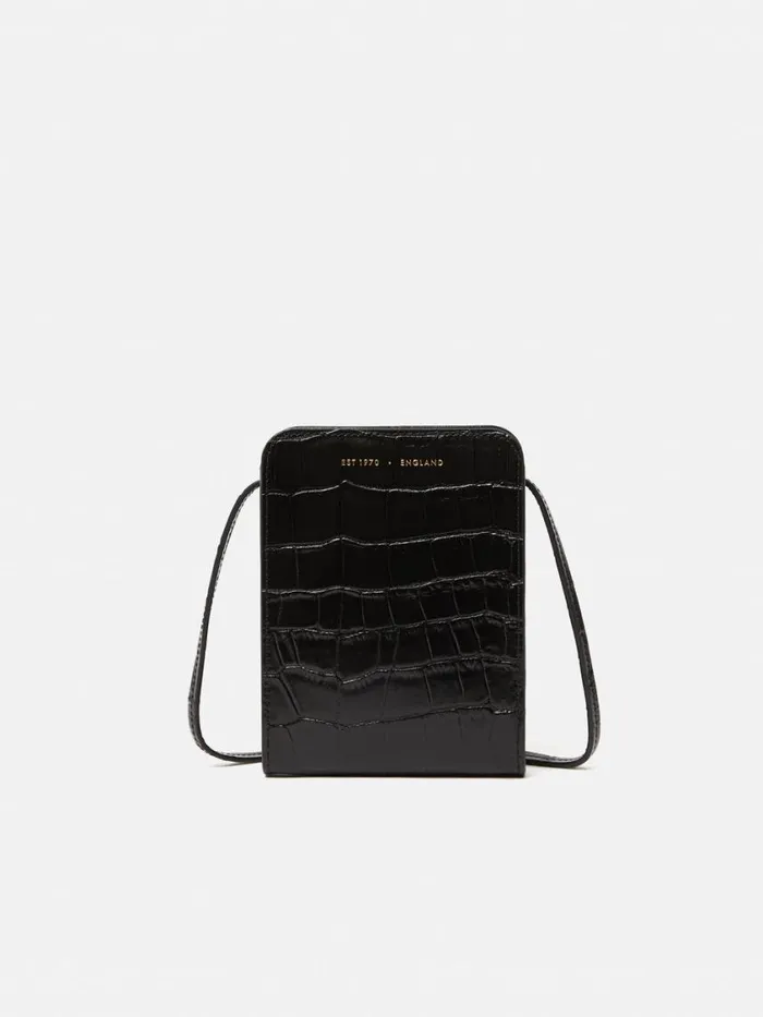 Jigsaw Leather Crossbody Phone Bag Black Women Wallets and Card Holders
