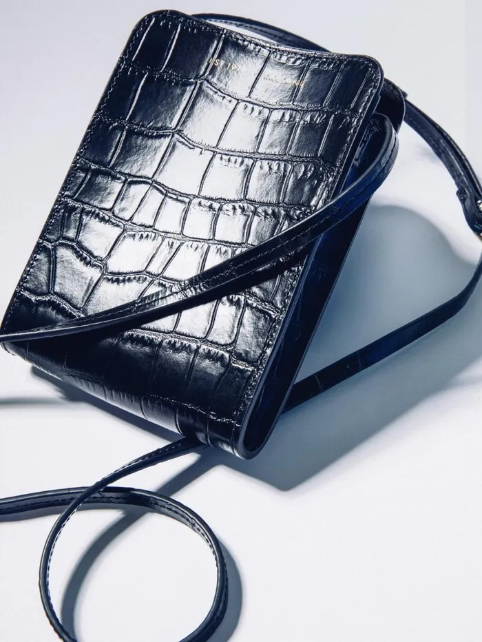 Jigsaw Leather Crossbody Phone Bag Black Women Wallets and Card Holders