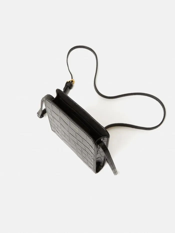 Jigsaw Leather Crossbody Phone Bag Black Women Wallets and Card Holders