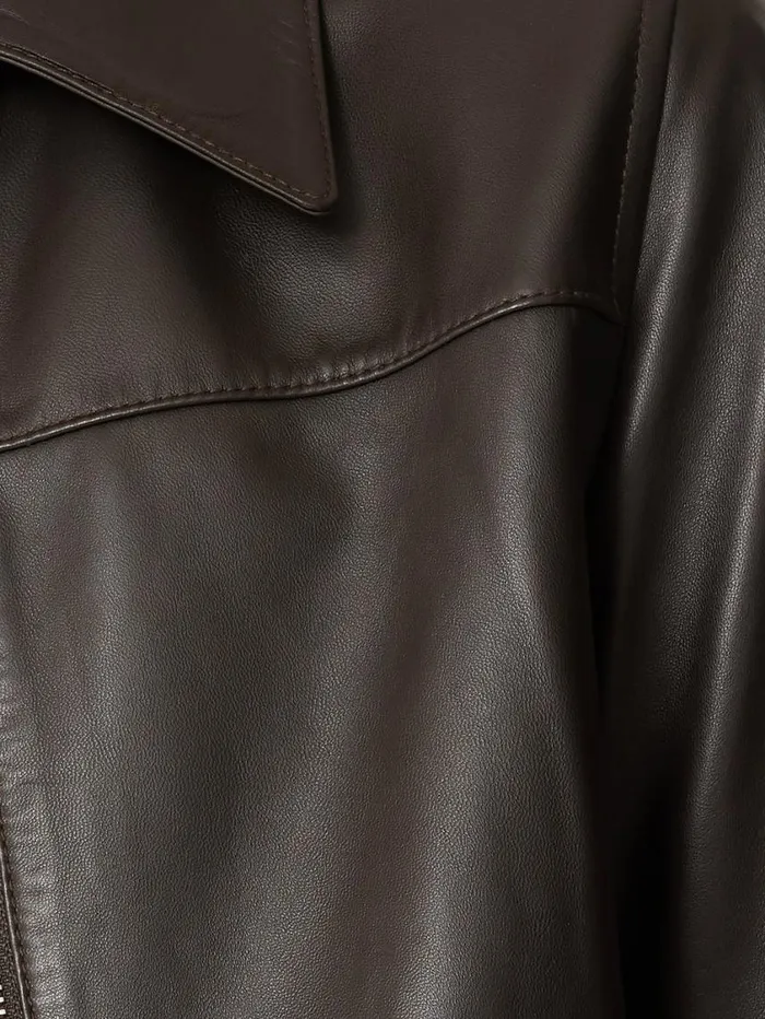Jigsaw Leather Zip Front Biker Dark Olive Women Coats and Jackets