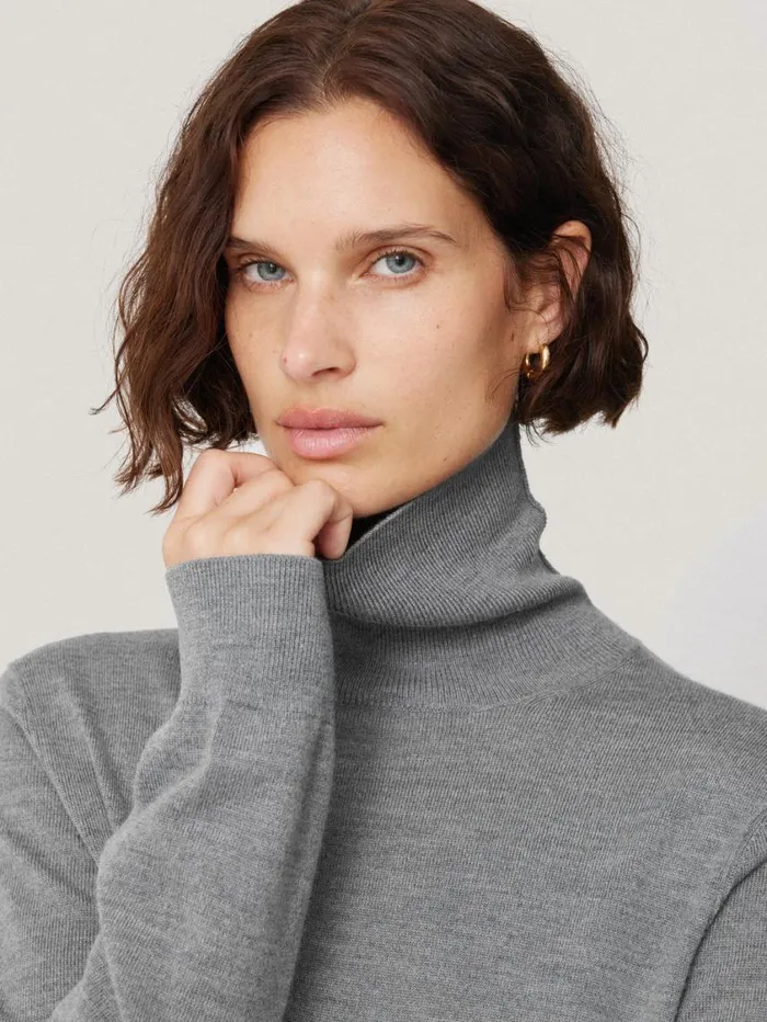 Jigsaw Lightweight Merino Polo Grey Women Knitwear and Cashmere
