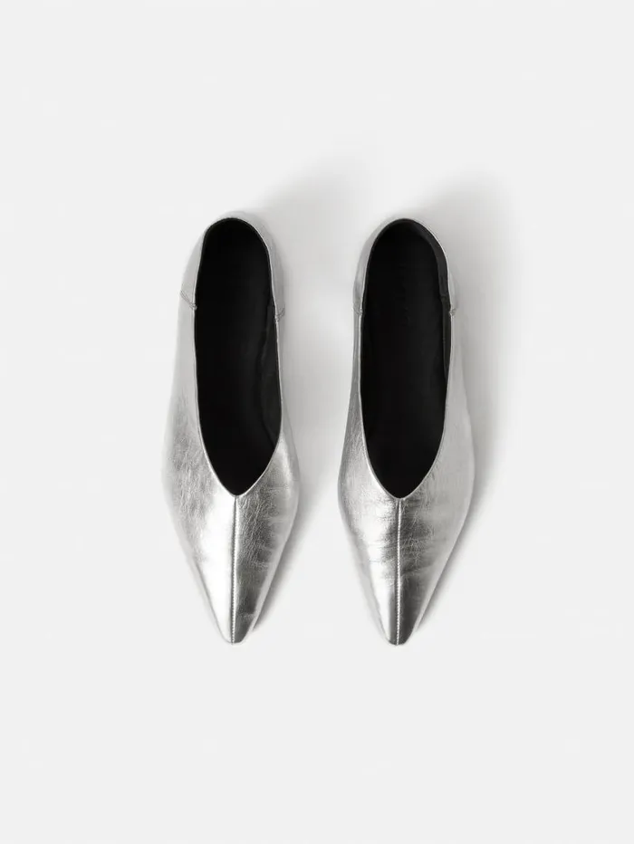 Jigsaw Linnie Flat Pointed Ballerina Silver Women Flats