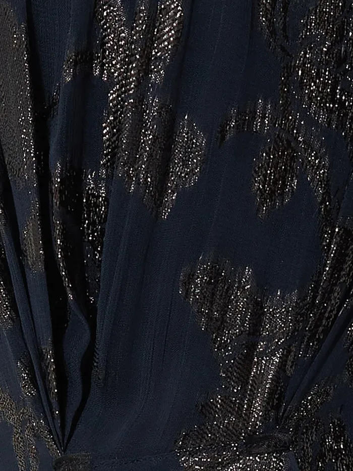 Jigsaw Metallic Jacquard Drape Dress Navy Women Dresses and Jumpsuits