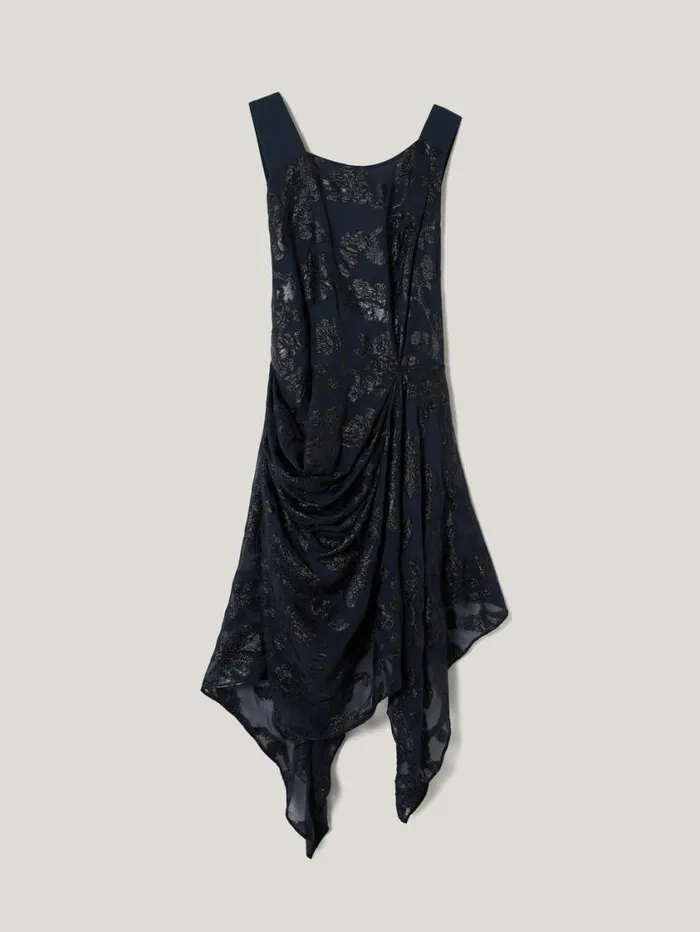 Jigsaw Metallic Jacquard Drape Dress Navy Women Dresses and Jumpsuits