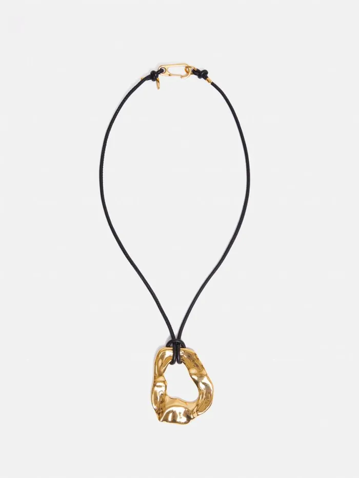Jigsaw Molten Loop Leather Necklace Gold Women Party