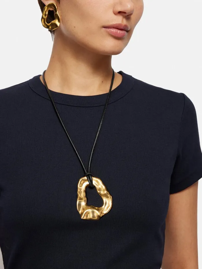 Jigsaw Molten Loop Leather Necklace Gold Women Party