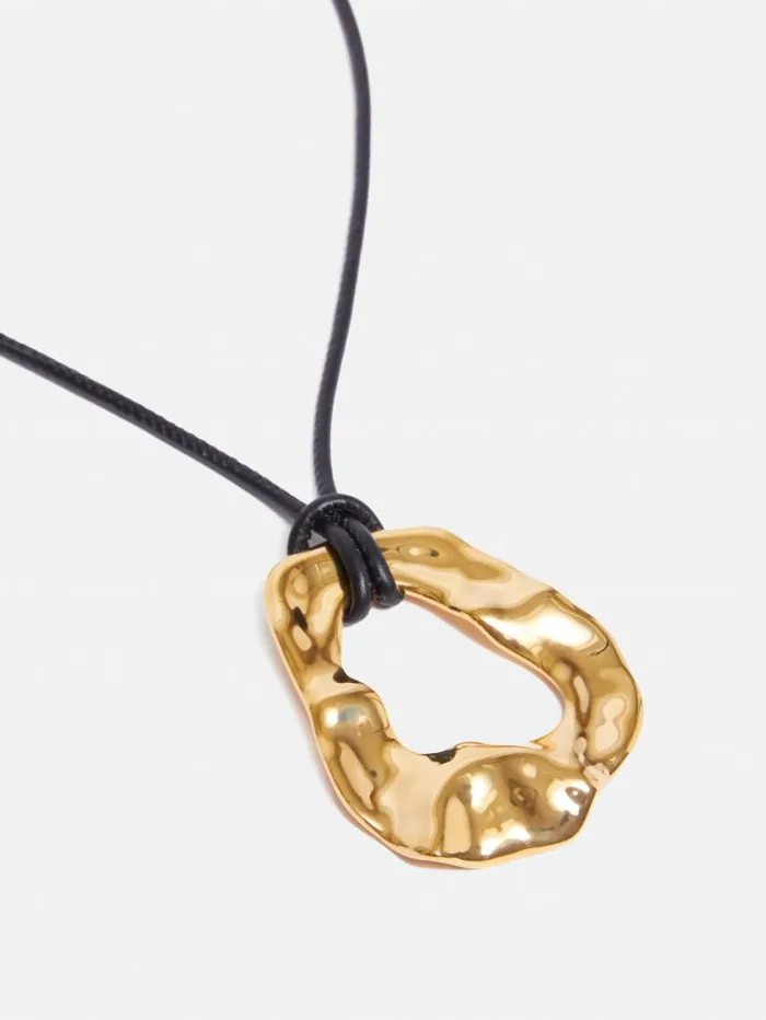Jigsaw Molten Loop Leather Necklace Gold Women Party