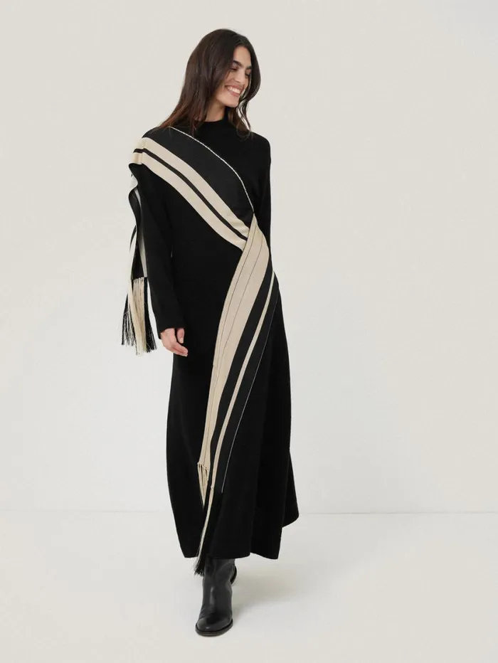 Jigsaw Opera Scarf Knitted Dress Black Women Dresses and Jumpsuits