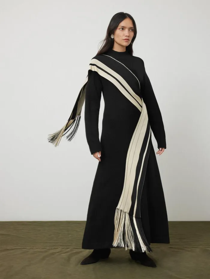 Jigsaw Opera Scarf Knitted Dress Black Women Dresses and Jumpsuits