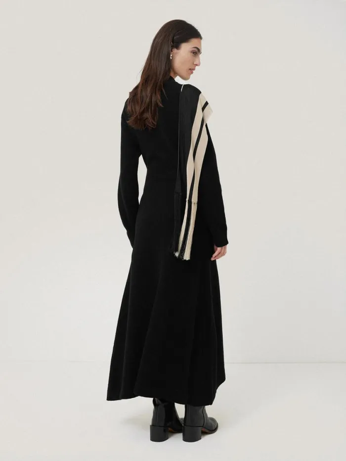 Jigsaw Opera Scarf Knitted Dress Black Women Dresses and Jumpsuits