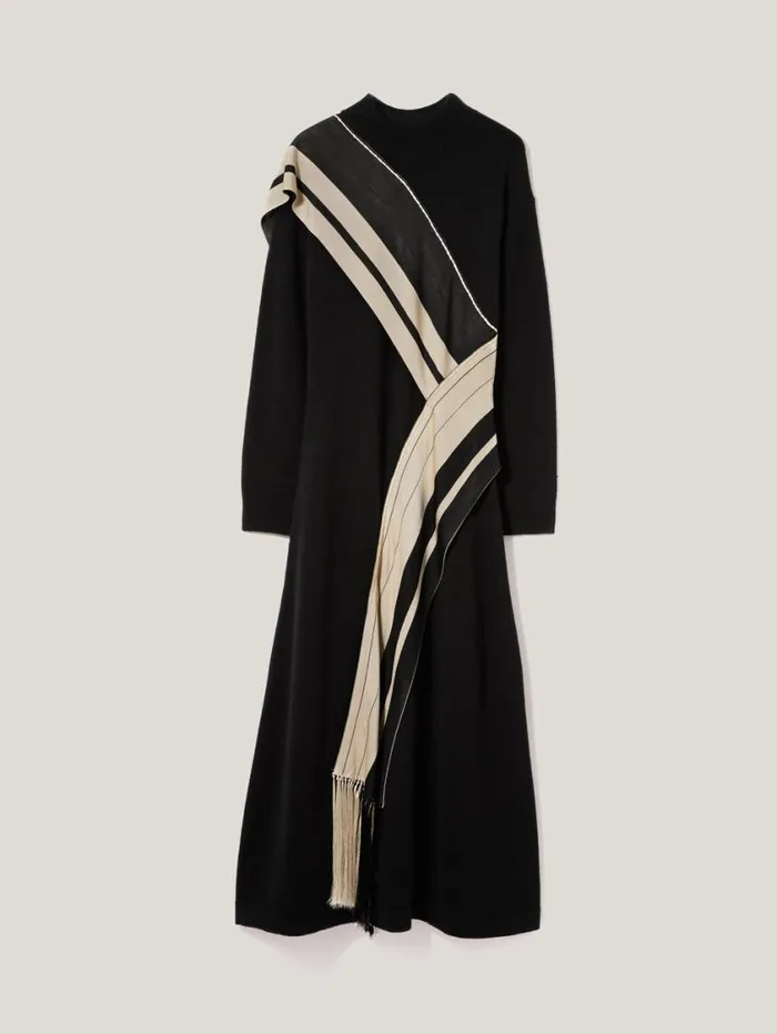 Jigsaw Opera Scarf Knitted Dress Black Women Dresses and Jumpsuits